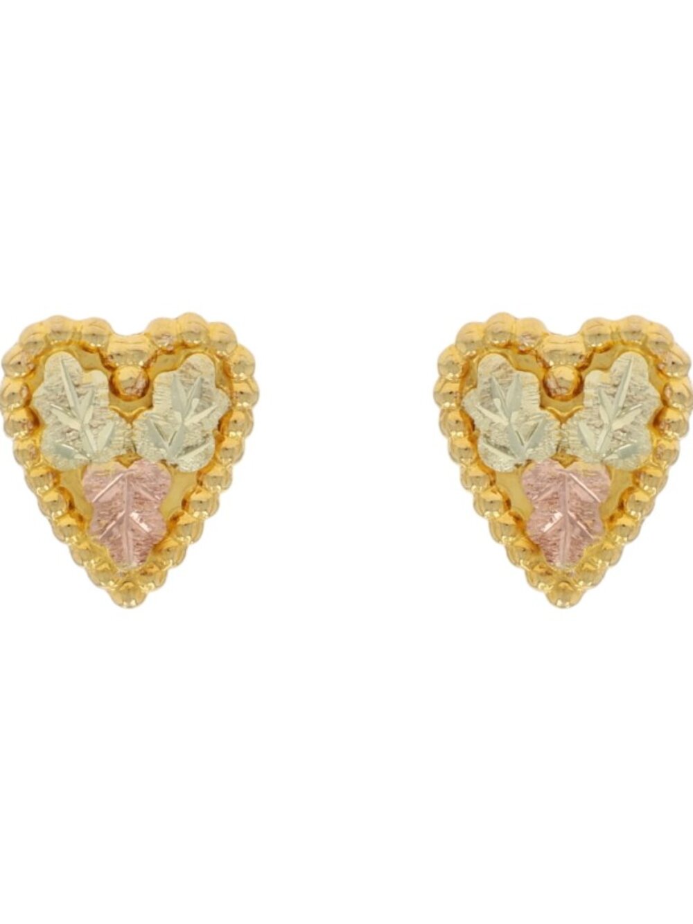 Landstrom's Black Hills Gold Grape Leaf Heart Stud Earrings - Yellow Gold 10k